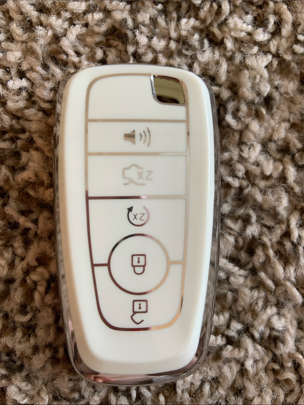 Ford White Car Key Cover with Chrome Trim